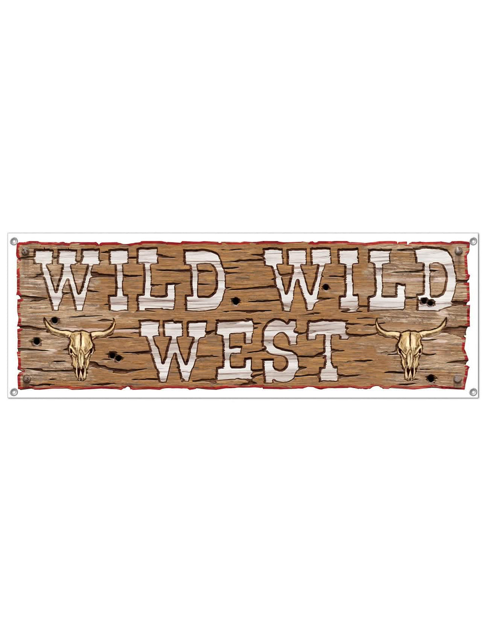 Wild Wild West műanyag zászló ünnepségre, fa- és bölénykoponya-motívummal