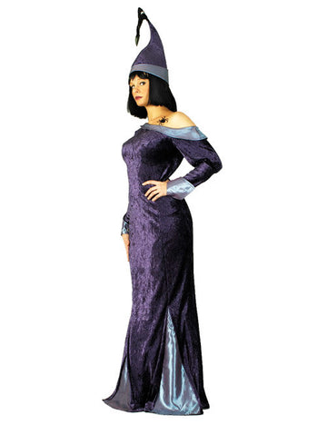 Boszorkány, varázslónő, bűvésznő jelmez nőknek, mesebeli lila-szürke 