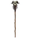 Détail du crâne à cornes du sceptre de magicien sorcier avec crâne