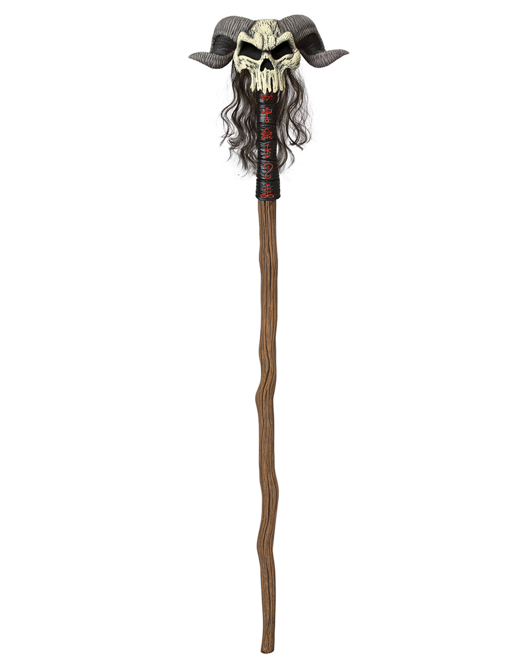 Détail du crâne à cornes du sceptre de magicien sorcier avec crâne