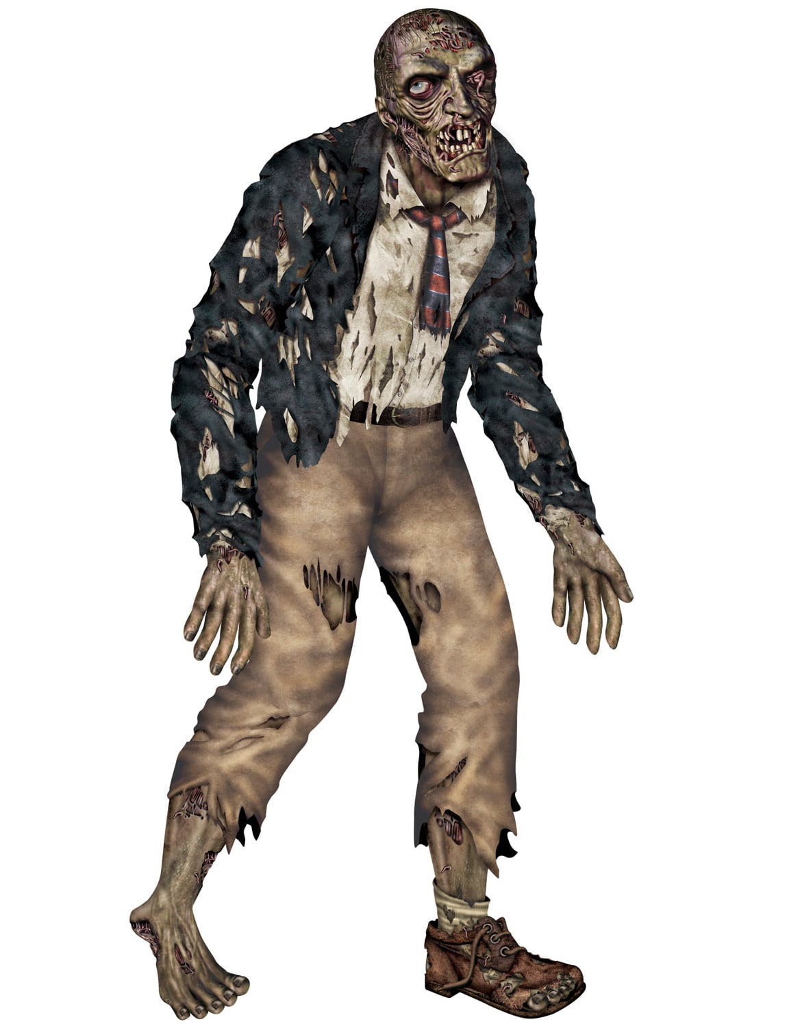 Zombie articulé Halloween pour décoration avec costume en lambeaux et cravate