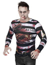 T-shirt de zombie prisonnier Halloween pour homme rayé noir et blanc ensanglanté